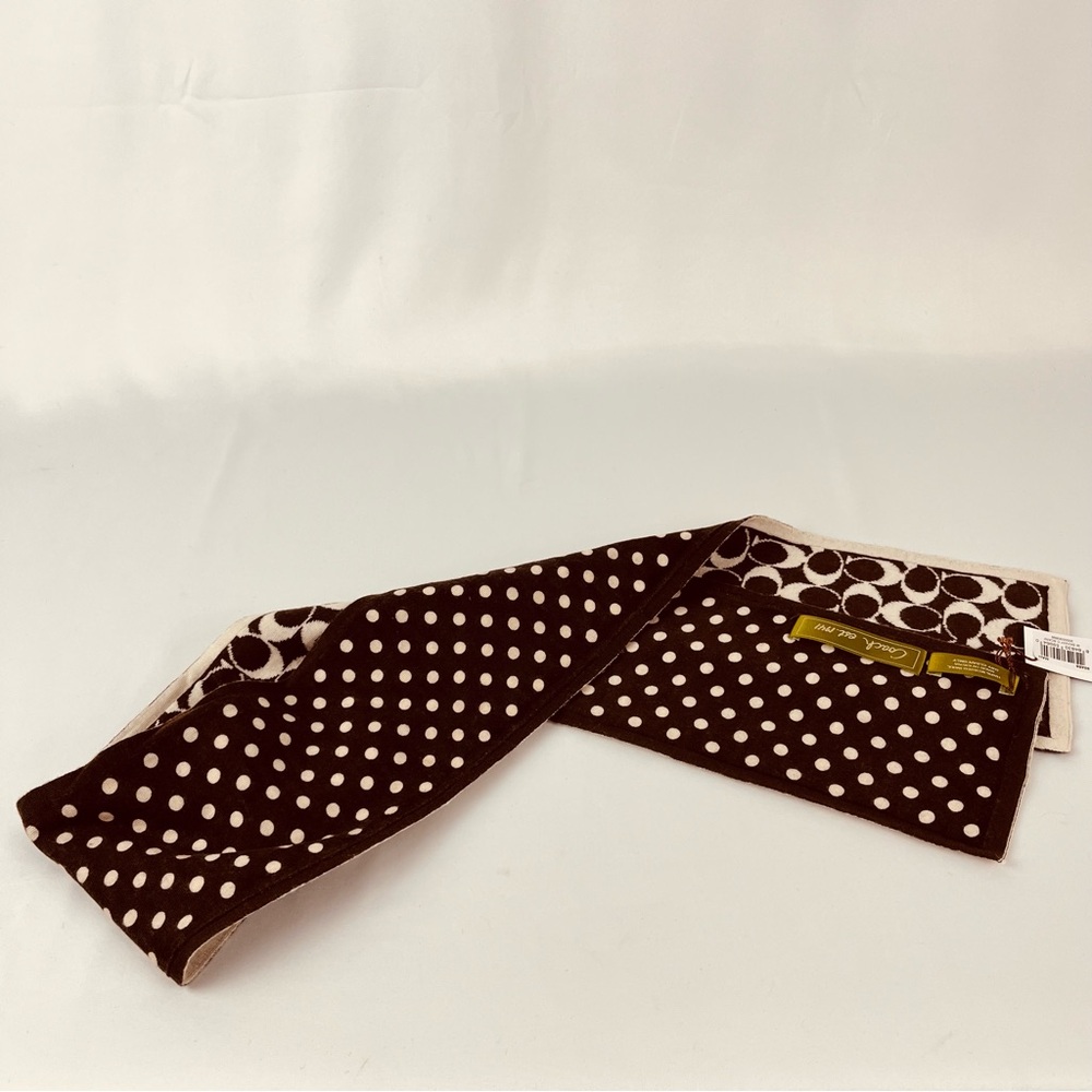 NWT Coach Signature C and Polka Dot Reversible Skinny Scarf Brown Cream - Picture 8 of 10
